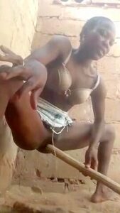 African Girl Pleasing Herself With Stick