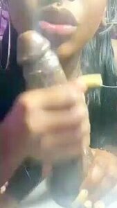 Ebony Mouth Putting In Practice On Black Dildo