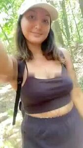 Showing Tits And Pussy While Hiking