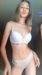 Skinny Teen In Underwear Teasing Her Tits