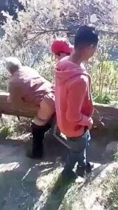 Teens Taking Turns In Old Woman